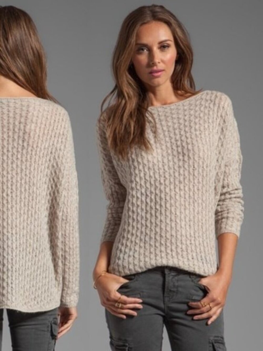 Vince Mini Cable Wool Alpaca Camel Boatneck Sweater